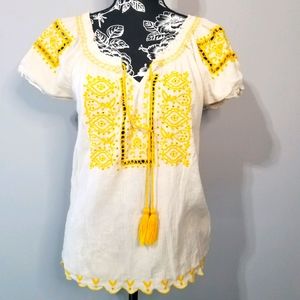 Lucky Brand Front Tie Peasant Top Size Small